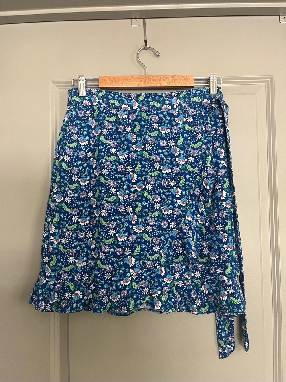 LOFT Navy Blue Floral Wrap Mini Skirt